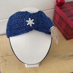 2/$49 Handmade Crochet Extra Soft Ear Warmer Space Blue Snowflake 20” Winter